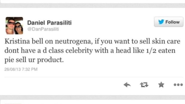 The offensive tweet from Mr Parasiliti.