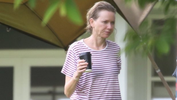 Happy camper Naomi Watts at Simon Baker's Byron Bay property.