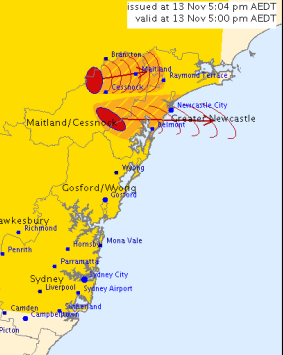 Thunderstorm location map 5.04pm 13 November.