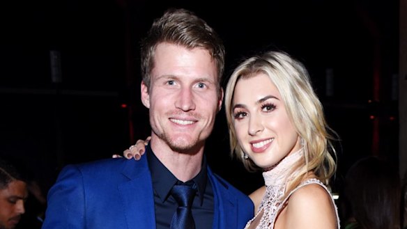 The Bachelor's Richie Strahan and Alex Nation at a party in Sydney last year.