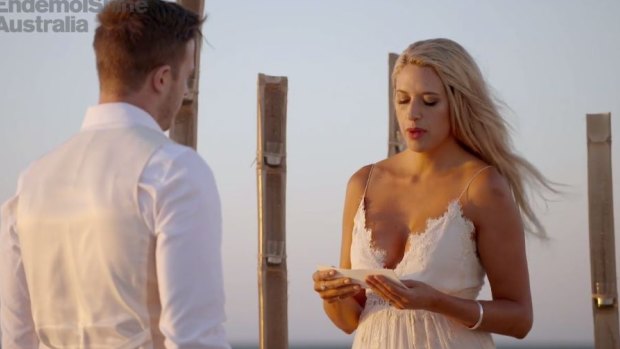 Jesse and Michelle during the vow renewal ceremony on <i>Married at First Sight</i>.