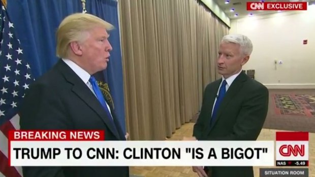 Donald Trump is interviewed by Anderson Cooper on CNN.