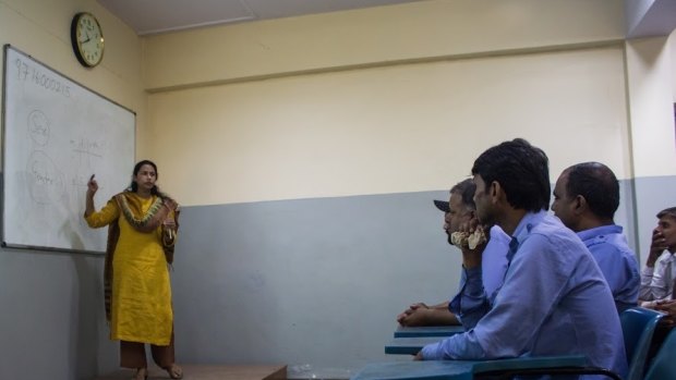 Trainer Uroosa teaches a gender-sensitisation session to bus and taxi drivers at Ashok Leyland Driver Training Institute in north Delhi.