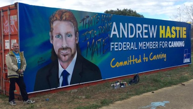 Andrew Hastie's election banner mural has been given the chop by the City of Mandurah