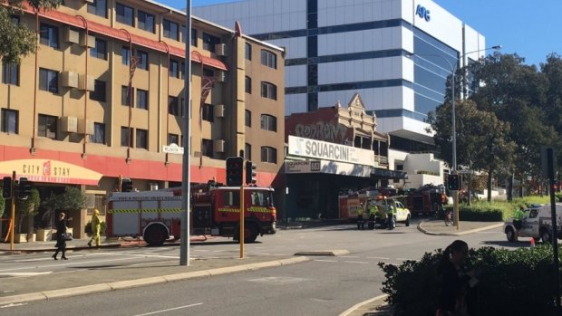The scene in West Perth following a building fire on Tuesday afternoon. 