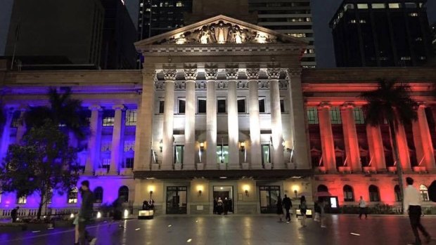 Brisbane shows solidarity with France by lighting up City Hall.