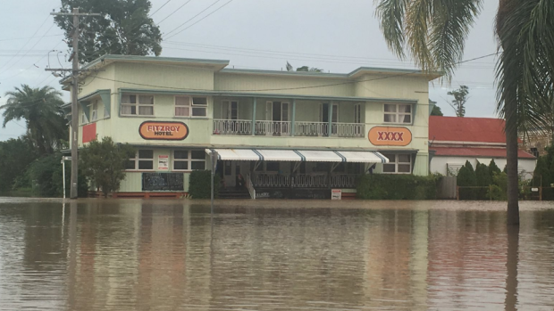 The Fitzroy Hotel is continuing its tradition of trading through natural disasters as floodwaters rise in Rockhampton.