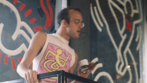 Keith Haring, a leading figure of the New York art graffiti scene, at the National Gallery of Victoria in 1984.