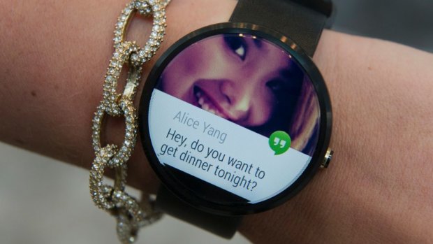 The Motorola Moto 360 watch, which won't be available until the end of the year.