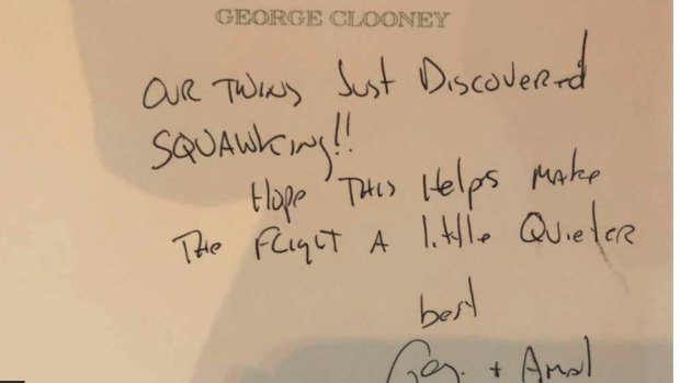 George Clooney's hastily written note to passengers.