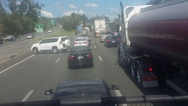 Traffic continued to build on the motorway through Helensvale after police stopped the dangerous driver.