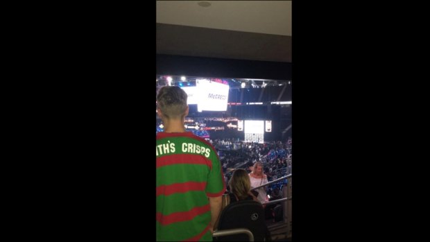 A Random Souths Guy appears at the Floyd Mayweather v Conor McGregor weigh-in in Las Vegas.