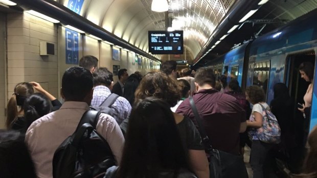 Commuters at Flagstaff Station on Wednesday morning. 