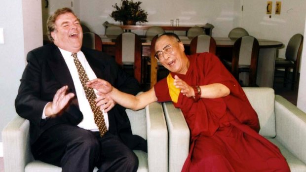 Former Labor leader Kim Beazley shares a joke with the Dalai Lama.