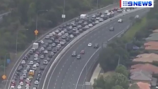 Traffic on the Bruce Highway north of Brisbane was at a near-standstill before noon.