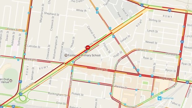 Roads in Footscray are jam-packed after the crash.