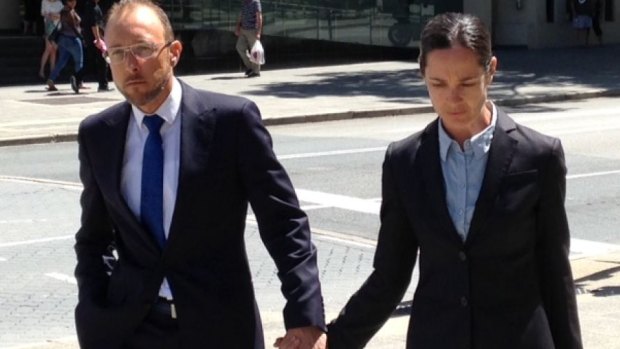 Robert Cunningham and wife Catherine Atoms outside the Perth District Court.