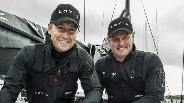 Michael Clarke and Andrew Bell on board Perpetual Loyal in July 2014.