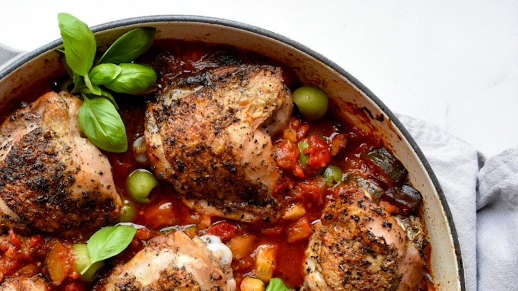 Mediterranean Chicken Thighs Chicken Feta Tomato Bake Dairy