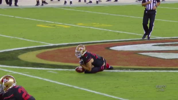 Bad start: Jarryd Hayne fumbles a punt, his first touch in the NFL. 