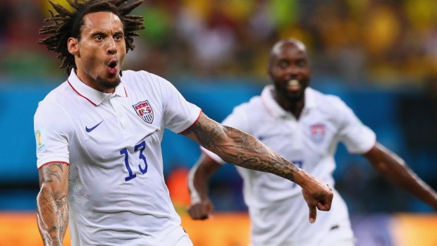 Jermaine Jones of the United States celebrates after scoring his team's first goal.