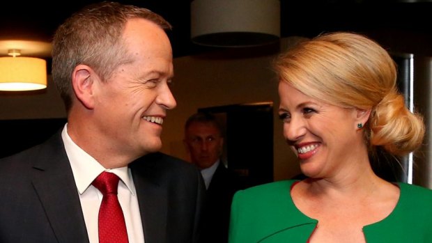 Opposition Leader Bill Shorten with wife Chloe after the debate.