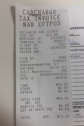 Brisbane cabs caught out in cents grab. Pic of docket