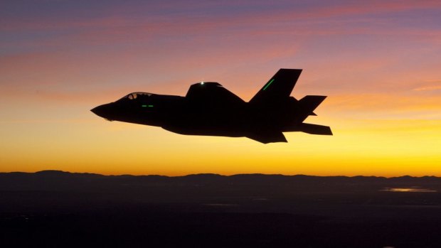 An F-35 fighter jet - the most expensive weapon in history, with a development plagued by controversy. 