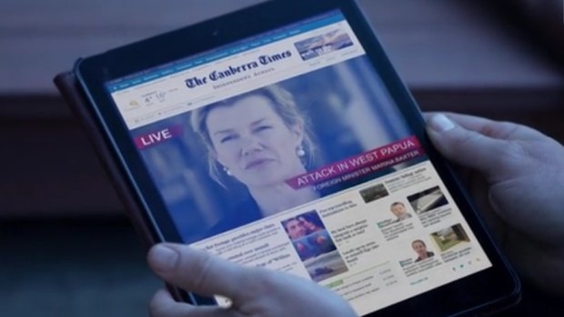 The Foreign Minister makes headlines on the Canberra Times website in the opening episode.