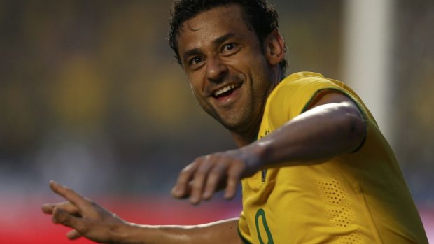 The winner: Fred celebrates after scoring for Brazil.