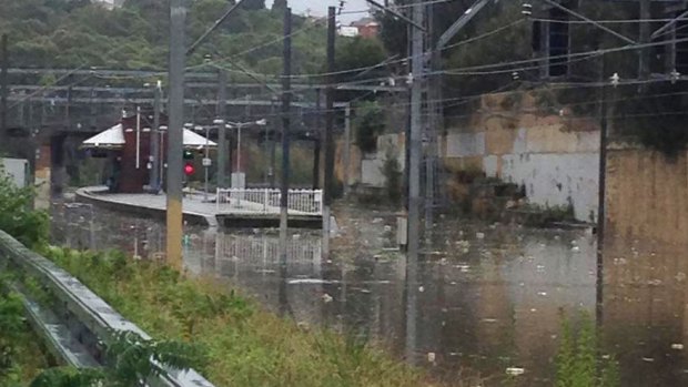 Bardwell Park train station flooded. 