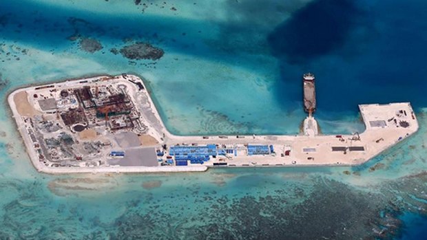 Chinese development at Hughes Reef in the disputed Spratly Islands chain in the South China Sea.