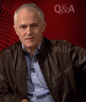 Friendlier times: Turnbull appears on the ABC's <i>Q&A</i> sporting a leather jacket in 2010.