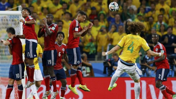 Stunner: David Luiz scored Brazil's second goal with an incredible free-kick.
