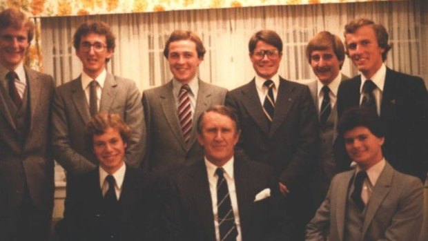 Abetz (top right) in 1978, with fellow Young Liberals and then PM Malcolm Fraser (front row, centre).