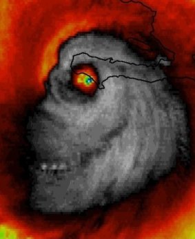 Hurricane Matthew looking like a skull in an undoctored photo.