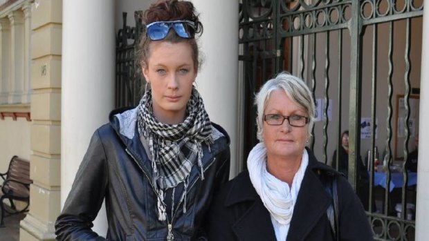 Charlie Maxwell Forster's sister, Macy, and mother Tricia Harrison outside Armidale District Court in 2015.