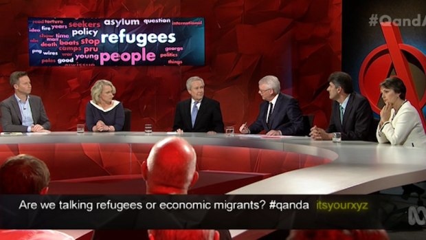 Has Australia lost its moral compass on asylum seekers? ... Q&A panellists, from left, Ian Walker, Laura Tingle, James Fallows, George Megalogenis and Pru Goward.