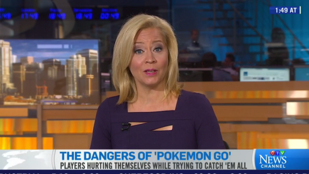A Canadian newsreader introduces a segment about the ''dangers'' of Pokemon Go.