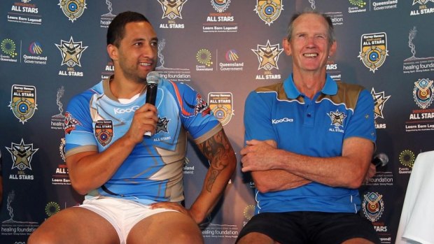 Back together: Benji Marshall and Wayne Bennett at an NRL All Stars press conference.