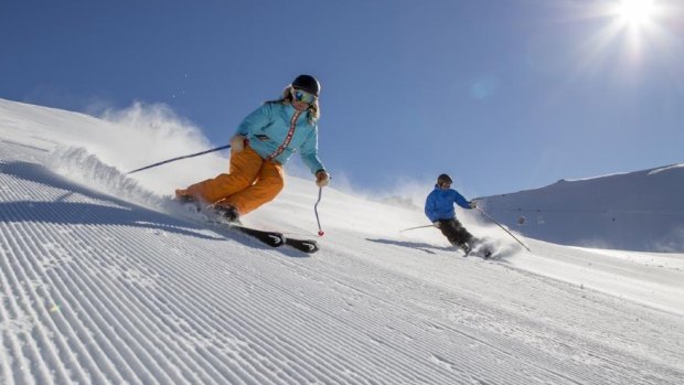 Skiing the intermediate slope at Mount Hutt.
