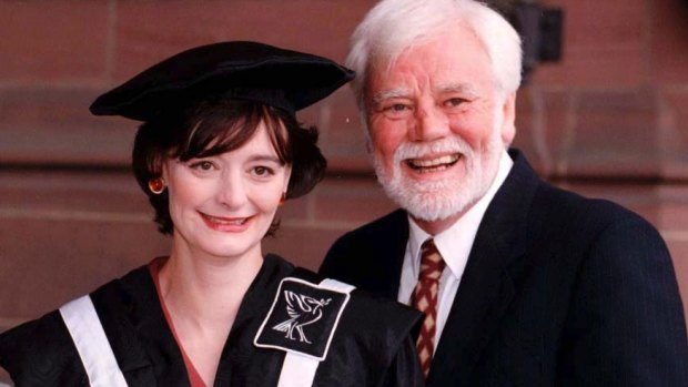  Cherie Booth with father Tony Booth after receiving an honorary fellowship, Liverpool, 1997. 