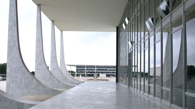 The Brazilian Palace of Justice and Supreme Court in the distance in Brasilia.