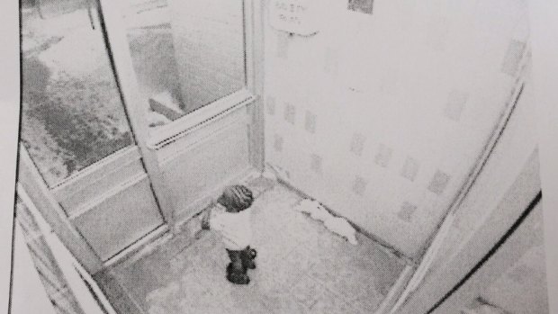 Security camera image of Elijah Marsh, 3, in the lobby of his grandmother's apartment building.
