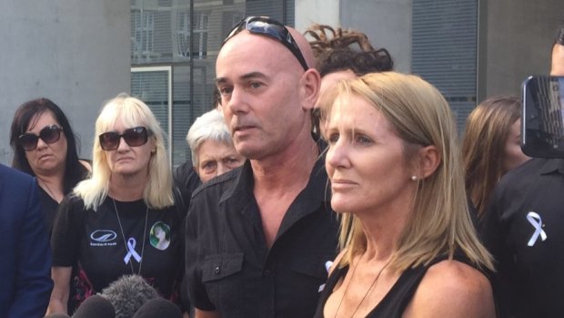 Natalie Hinton speaks to media outside court after Patea was sentenced to life in prison