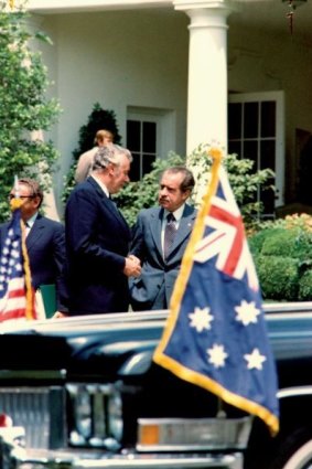 President Nixon farewells Prime Minister Whitlam following their meeting at the White House in 1973.