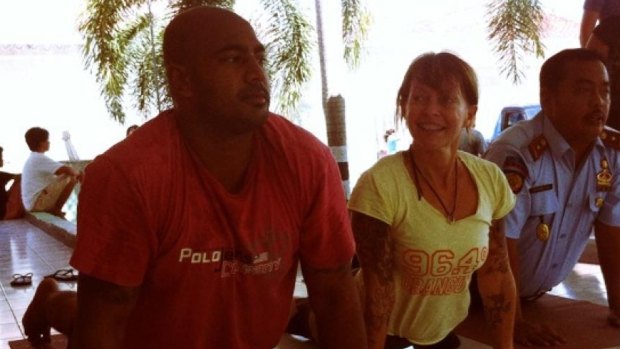 Myuran Sukumaran participating in a yoga class at Kerobokan jail with teacher Denise Payne.