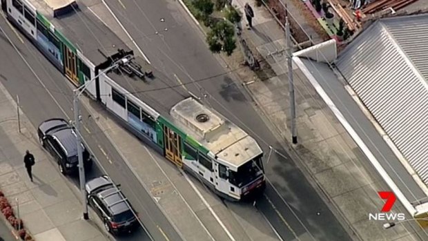 The tram that ran off the tracks in Caulfield South.