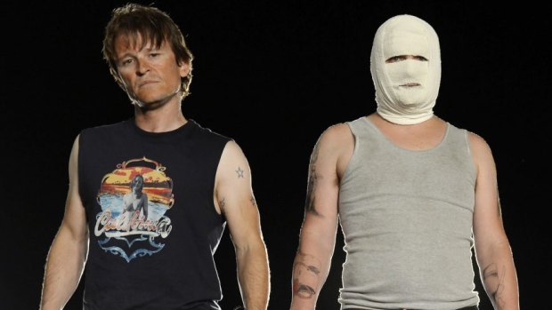 Black comedy about the Cronulla riots ... Damon Herriman, left, and Justin Rosniak in <i>Down Under</i>.