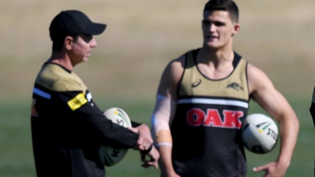 Mentoring: Nathan Cleary with Greg Alexander at Panthers training.